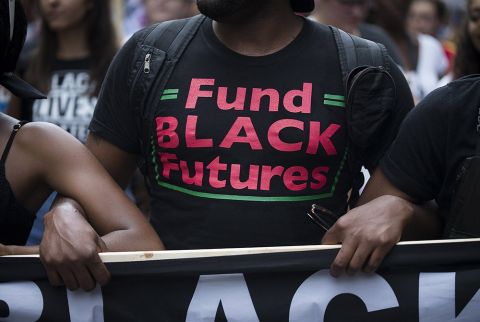 Black Lives Matter demonstrators are seen near Lafayette Square in Washington Aug. 12, 2018, during the start of a white nationalists' rally "Unite the Right 2." (CNS/Tyler Orsburn) Black Lives Matter demonstrators are seen near Lafayette Square in Washington Aug. 12, 2018, during the start of a white nationalists' rally "Unite the Right 2." (CNS/Tyler Orsburn)