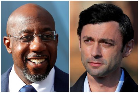 Then-Democratic Senate candidates Rev. Raphael Warnock and Jon Ossoff are seen in this combination photo. (CNS/Mike Segar and Brian Snyder of Reuters)