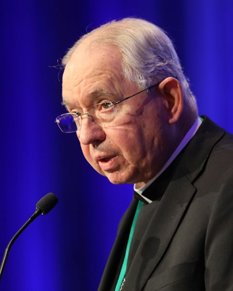 Los Angeles Archbishop José Gomez, president of the U.S. Conference of Catholic Bishops, gives his presidential address Nov. 16 during a session of the bishops' fall general assembly in Baltimore. (CNS/Bob Roller)