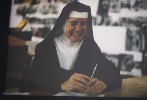 A photo of Sr. Corita Kent is seen at the Theological College in Washington Feb. 17. An art exhibit of her serigraphs, titled "Beauty and the Priest: Preaching with the Artwork of Corita Kent," was on display there through March 3. (CNS/Tyler Orsburn) A photo of Sr. Corita Kent is seen at the Theological College in Washington Feb. 17. An art exhibit of her serigraphs, titled "Beauty and the Priest: Preaching with the Artwork of Corita Kent," was on display there through March 3. (CNS/Tyler Orsburn)
