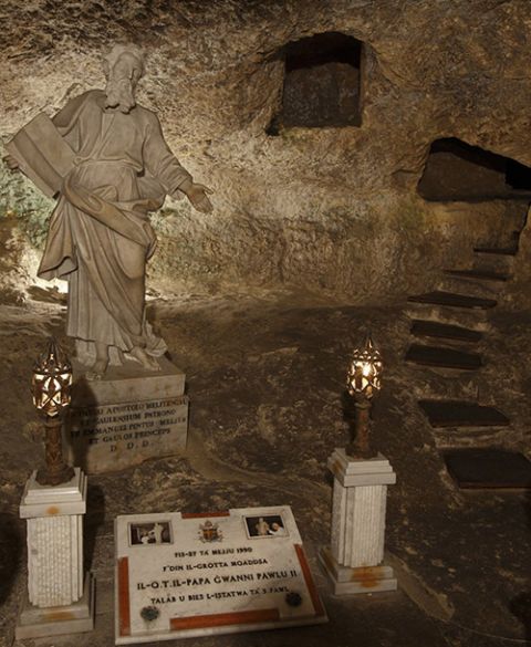 A statue of St. Paul is seen in the grotto dedicated to him in Rabat, Malta. According to tradition, St. Paul chose to live here during the three months he and his companions were shipwrecked on the island. (CNS/Paul Haring)