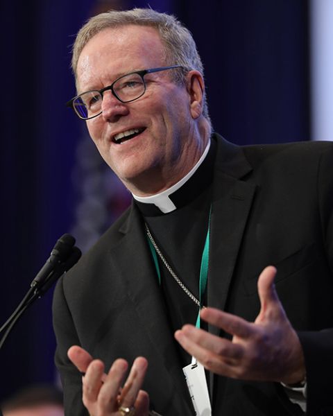 Los Angeles Auxiliary Bishop Robert Barron, founder of Word on Fire Catholic Ministries, speaks during the fall general assembly of the U.S. Conference of Catholic Bishops in Baltimore Nov. 11, 2019. (CNS/Bob Roller) Los Angeles Auxiliary Bishop Robert Barron, founder of Word on Fire Catholic Ministries, speaks during the fall general assembly of the U.S. Conference of Catholic Bishops in Baltimore Nov. 11, 2019. (CNS/Bob Roller)