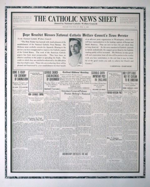 Esta es una copia de la edición del 11 de abril de 1920 de The Catholic News Sheet, producida por el National Catholic Welfare Council News Service, el precursor del Catholic News Service. (CNS)