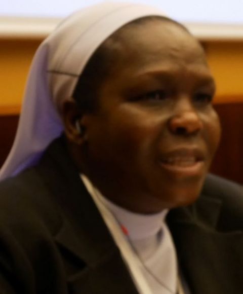 Sr. Veronica Rop of the Assumption Sisters of Eldoret in Kenya speaks at the conference on Amoris Laetitia at Rome's Gregorian University. Courtesy of the Pontifical Gregorian University/Arnaldo Casali)