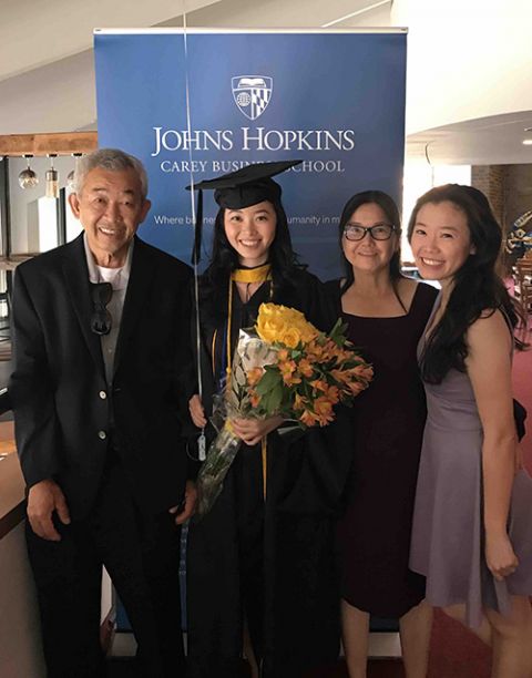 Theresa La, right, celebrates her sister's graduation day with her father and mother. (Courtesy of Theresa La)
