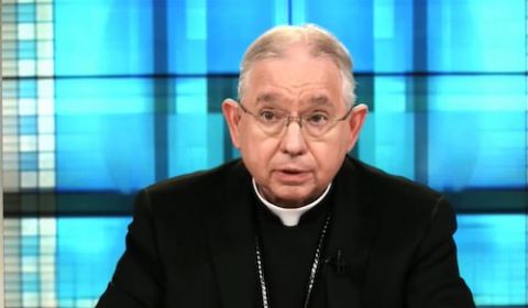 Los Angeles Archbishop José Gomez, president of the U.S. Conference of Catholic Bishops, is seen at the USCCB headquarters in Washington Nov. 17, 2020. (CNS screen grab)