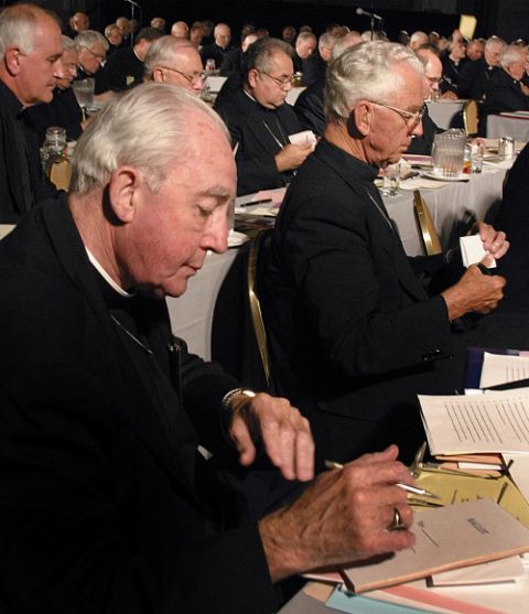 U.S. bishops cast their votes on the Charter for the Protection of Children and Young People at their meeting in Dallas in June 2002. (CNS/Bob Roller)
