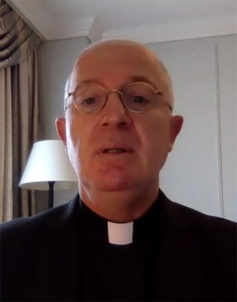 Opus Dei priest Fr. Luke Mata during the April 23 "Taking Measure of the 'Biden Effect' " virtual conference (NCR screenshot)