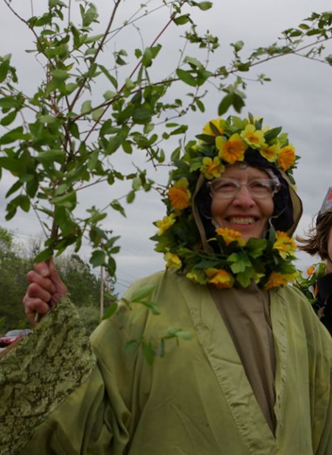 Presentation Sr. Mary Dennis Lenstch wearing an outfit of flowers as part of a peace witness outside the Y-12 Nuclear Weapons Complex near Oak Ridge, Tennessee, in April 2011. (NCR photo/Joshua J. McElwee) Presentation Sr. Mary Dennis Lenstch wearing an outfit of flowers as part of a peace witness outside the Y-12 Nuclear Weapons Complex near Oak Ridge, Tennessee, in April 2011. (NCR photo/Joshua J. McElwee)