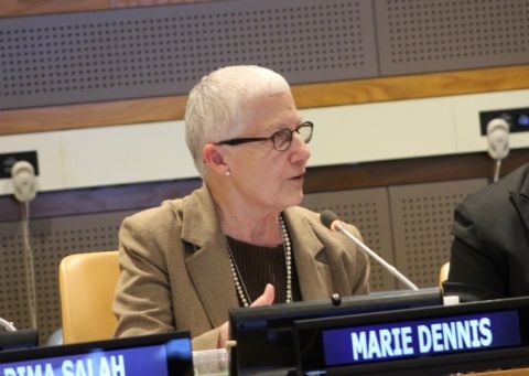 Marie Dennis, then-co-president of Pax Christi International, speaks at an event at the United Nations in 2017 (NCR photo/Chris Herlinger) Marie Dennis, then-co-president of Pax Christi International, speaks at an event at the United Nations in 2017 (NCR photo/Chris Herlinger)