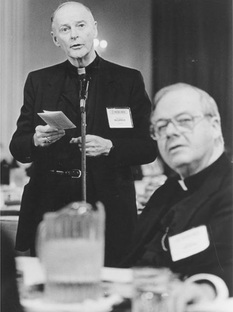 Archbishop Theodore McCarrick of Newark, New Jersey, speaks from the assembly during a session of the U.S. bishops' meeting in Washington in November 1994. (CNS/Al Stephenson)
