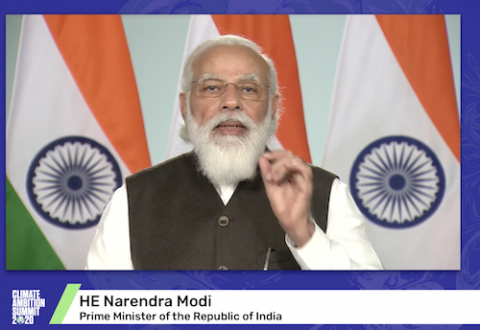 India Prime Minister Narendra Modi of shares a recorded message for the Dec. 12 Climate Ambition Summit hosted virtually by the United Nations. (NCR screenshot)