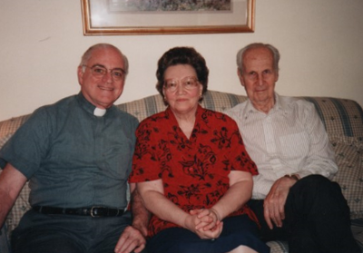 Fr. John Catoir, at left, with Catherine de Vinck and Jose de Vinck (Courtesy of Christopher de Vinck)