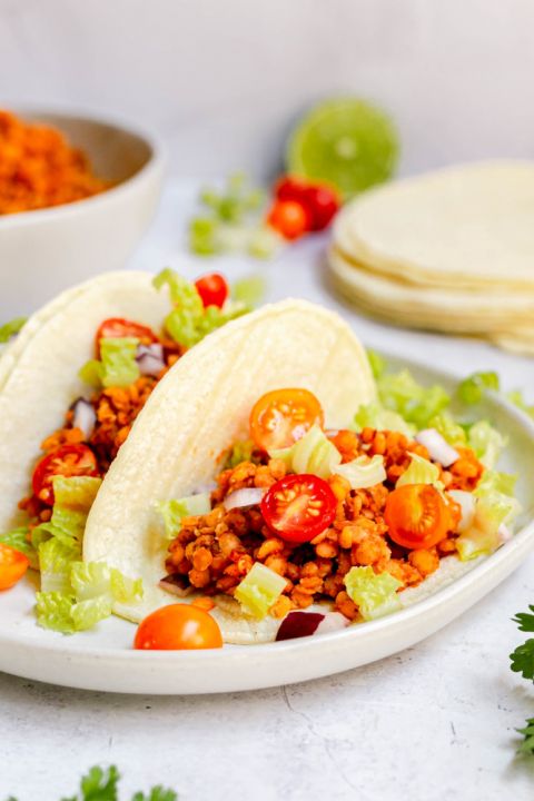 Red lentil tacos with tomatoes and lettuce (At Elizabeth's Table/Elizabeth Varga) Red lentil tacos with tomatoes and lettuce (At Elizabeth's Table/Elizabeth Varga)