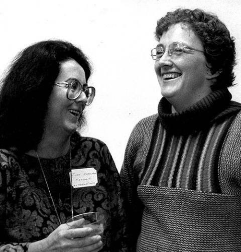 Rosemary Radford Ruether, right, with Joan Harriman, co-founder of Catholics for a Free Choice, in 1982 (NCR photo/John Ficara)