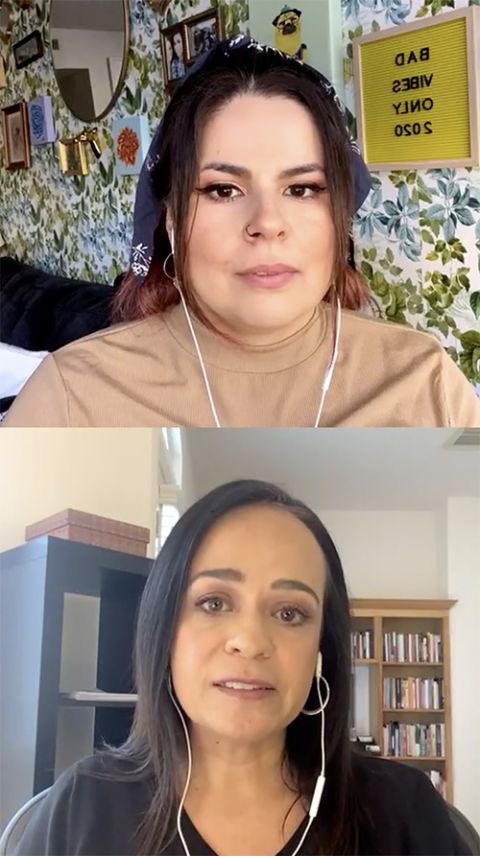 Anthropologist and writer Cecilia Ballí, bottom, speaks with Texas Tribune engagement producer Elvia Limón during a Dec. 3 Instagram Live discussion about Latino voters and nonvoters in Texas. (NCR screenshot)