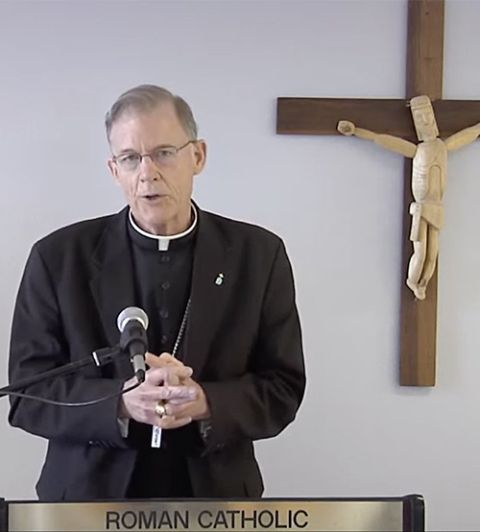 Archbishop John Wester of Santa Fe, New Mexico, holds a virtual press conference Jan. 11 to discuss his pastoral letter on the need for nuclear disarmament. (CNS screenshot/YouTube/Archdiocese of Santa Fe)