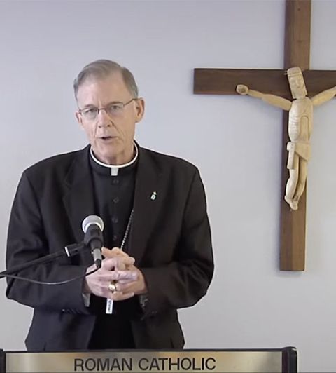 Archbishop John Wester of Santa Fe, New Mexico, holds a virtual press conference Jan. 11 to discuss his pastoral letter on the need for nuclear disarmament. (CNS screenshot/YouTube/Archdiocese of Santa Fe)