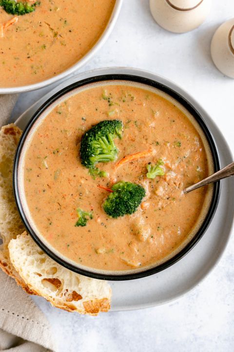 This dairy-free and cashew-free broccoli cheddar soup is still creamy and delicious. (At Elizabeth's Table/Elizabeth Varga)