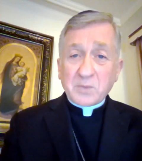 Chicago Cardinal Blase Cupich addresses the "Laudato Si' and the U.S. Catholic Church" conference. (NCR screenshot)