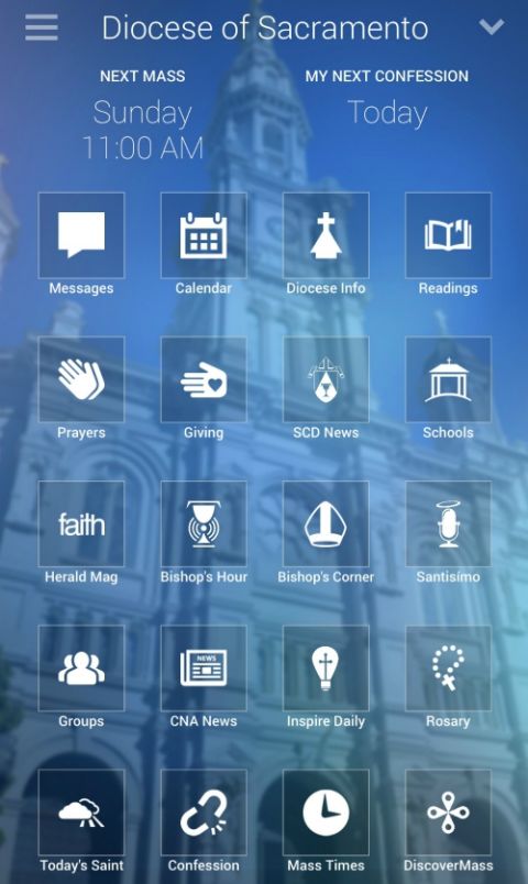 A cellphone screen image of the Sacramento Diocese's "myParish App" (Catholic Herald magazine/BeeJae Visitacion) A cellphone screen image of the Sacramento Diocese's "myParish App" (Catholic Herald magazine/BeeJae Visitacion)