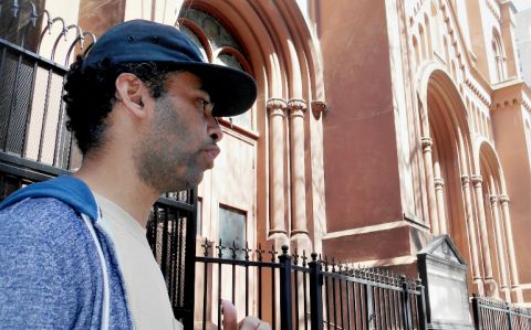 Activist Felix Cepeda is seen outside Our Lady of the Scapular/St. Stephen in the New York Archdiocese (Mercedes Gallese)