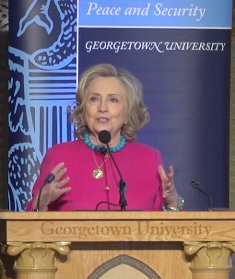 Hillary Clinton, honorary founding chair of the Georgetown Institute for Women, Peace and Security. (NCR screenshot)