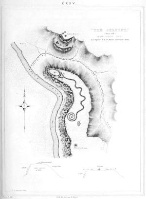 A map of Serpent Mound from "Ancient Monuments of the Mississippi Valley," published by the Smithsonian Institution Press in 1848. (RNS/Wikipedia/Creative Commons)