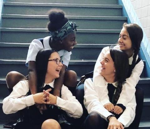 Hallahan students (clockwise from top left) Tajae Henricks, Ava Roberts, Jill Kimrey and Caitlin Siemien sit together on campus. Hallahan students (clockwise from top left) Tajae Henricks, Ava Roberts, Jill Kimrey and Caitlin Siemien sit together on campus.