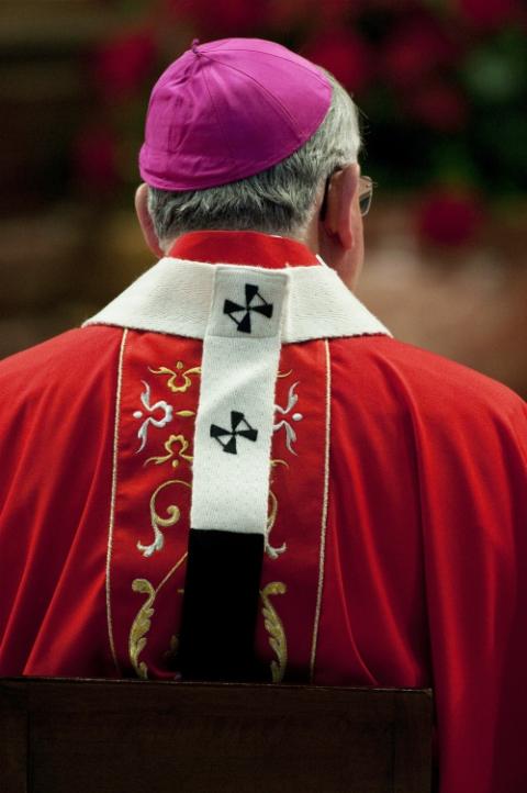 Archbishop José Gomez wears his woolen pallium during Mass in St. Peter's Basilica at the Vatican June 29, 2011. Pope Benedict XVI presented the pallium to 41 archbishops during the service. (CNS/Catholic Press Photo/Alessandro Serrano) Archbishop José Gomez wears his woolen pallium during Mass in St. Peter's Basilica at the Vatican June 29, 2011. Pope Benedict XVI presented the pallium to 41 archbishops during the service. (CNS/Catholic Press Photo/Alessandro Serrano)