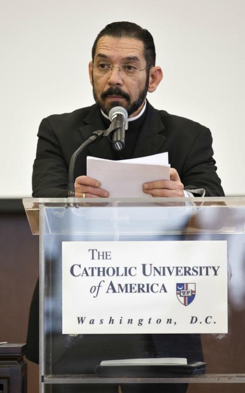 Bishop Daniel Flores of Brownsville, Texas, delivers a lecture on immigration on the campus of the Catholic University of America in Washington in 2015. (CNS/Tyler Orsburn) Bishop Daniel Flores of Brownsville, Texas, delivers a lecture on immigration on the campus of the Catholic University of America in Washington in 2015. (CNS/Tyler Orsburn)