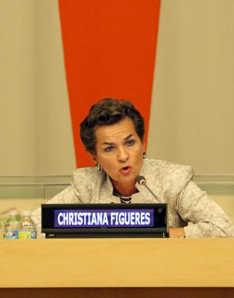 Christiana Figueres addresses the audience during a presentation on Pope Francis' encyclical on the environment June 30, 2015, at U.N. headquarters in New York City. (CNS/Gregory A. Shemitz)