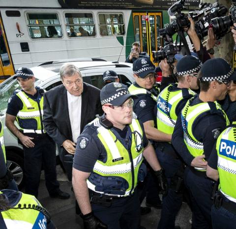 Cardinal George Pell arrives at the Melbourne Magistrates Court in Melbourne, Australia, May 1. (CNS/Daniel Pockett, via Reuters)