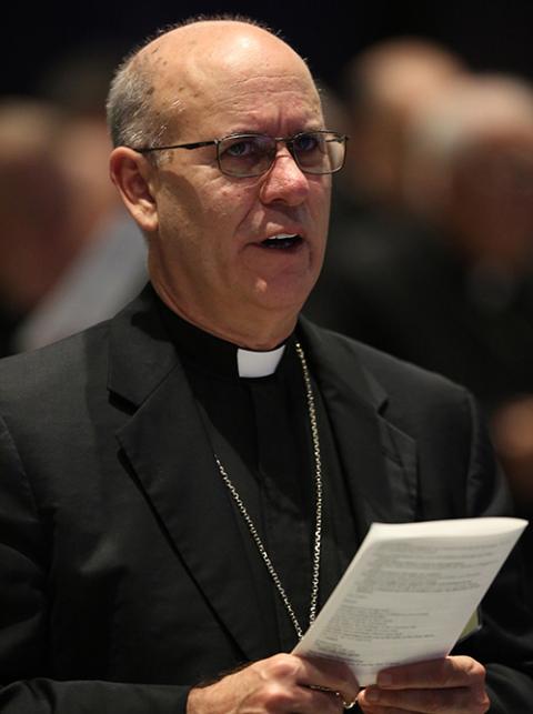 Bishop Kevin Rhoades of Fort Wayne-South Bend, Indiana, is seen June 13, 2018, at the U.S. Conference of Catholic Bishops' annual spring assembly in Fort Lauderdale, Florida. (CNS/Bob Roller)