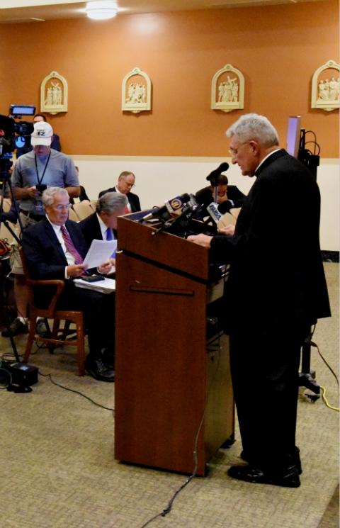 Pittsburgh Bishop David Zubik addresses the media Aug. 14, 2018, the day the Pennsylvania attorney general released a grand jury report on abuse claims spanning a 70-year period in six Catholic dioceses in the state. (CNS/Pittsburgh Catholic/Chuck Austin) Pittsburgh Bishop David Zubik addresses the media Aug. 14, 2018, the day the Pennsylvania attorney general released a grand jury report on abuse claims spanning a 70-year period in six Catholic dioceses in the state. (CNS/Pittsburgh Catholic/Chuck Austin)