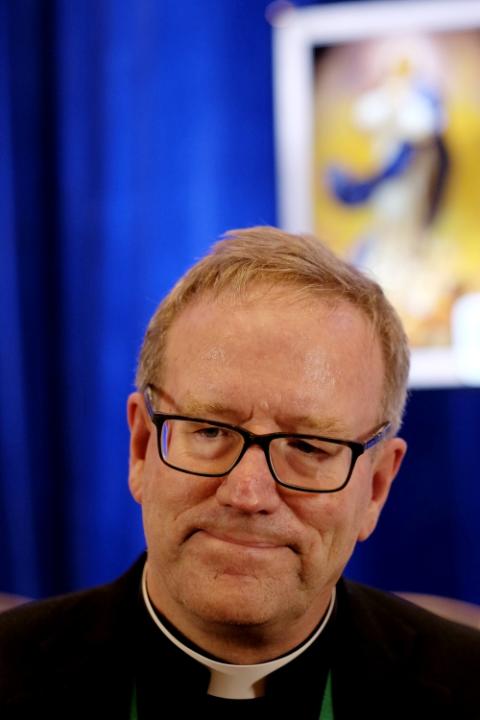 Bishop Robert Barron, chair of the U.S. bishops' Committee on Evangelization and Catechesis, attends a news conference Nov. 13, 2018, at the fall general assembly of the U.S. Conference of Catholic Bishops in Baltimore. (CNS/Tennessee Register)