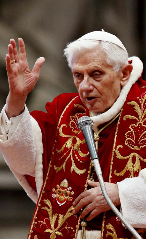 Pope Benedict XVI delivers a blessing at the conclusion of a Mass in St. Peter's Basilica at the Vatican Feb. 9, 2013, two days before he announced his resignation. (CNS/Paul Haring) Pope Benedict XVI delivers a blessing at the conclusion of a Mass in St. Peter's Basilica at the Vatican Feb. 9, 2013, two days before he announced his resignation. (CNS/Paul Haring)