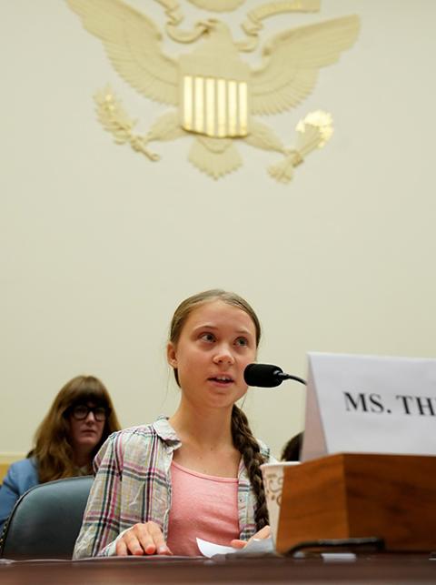 Swedish climate activist Greta Thunberg, 16, testifies at before U.S. representatives at a hearing on "Voices Leading the Next Generation on the Global Climate Crisis" in Washington Sept.18, 2019. (CNS/Kevin Lamarque, Reuters)