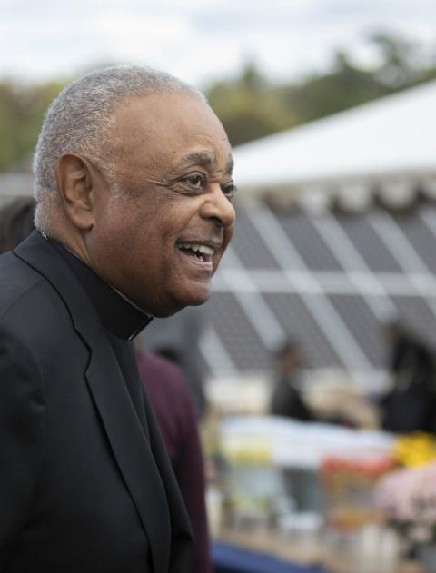 Washington Archbishop Wilton Gregory at the Oct. 17, 2019, blessing of solar panels that are being leased to produce renewable energy for Washington residents (CNS/Catholic Standard/Andrew Biraj)