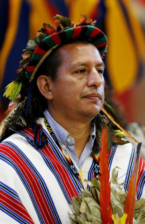 An indigenous man attends the concluding Mass of the Synod of Bishops for the Amazon celebrated by Pope Francis at the Vatican Oct. 27, 2019. (CNS/Paul Haring)