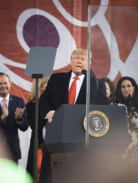 President Donald J. Trump speaks Jan. 24, 2020, during the annual March for Life rally in Washington. (CNS/Tyler Orsburn) President Donald J. Trump speaks Jan. 24, 2020, during the annual March for Life rally in Washington. (CNS/Tyler Orsburn)