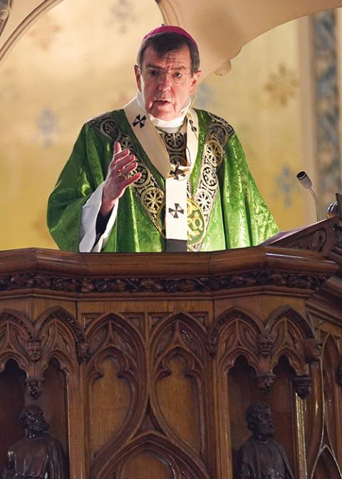 Archbishop Allen Vigneron of Detroit celebrates Mass Sept. 20 at the Basilica of Ste. Anne de Detroit. (CNS/Valaurian Waller, Detroit Catholic)