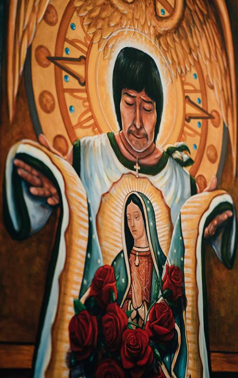 A painting by Rick Ortega in honor of Our Lady of Guadalupe and St. Juan Diego A painting by Rick Ortega in honor of Our Lady of Guadalupe and St. Juan Diego is pictured Nov. 20, 2019, at the Cathedral of Our Lady of the Angels in Los Angeles. (CNS/Courtesy of Archdiocese of Los Angeles)