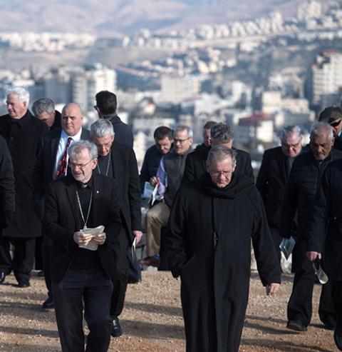 Members of the Holy Land Coordination visit East Jerusalem Jan. 14, 2020. The bishops convened virtually in 2021 for their annual meeting, under COVID-19 restrictions. (CNS/Bishops' Conference of England and Wales/Marcin Mazur) Members of the Holy Land Coordination visit East Jerusalem Jan. 14, 2020. The bishops convened virtually in 2021 for their annual meeting, under COVID-19 restrictions. (CNS/Bishops' Conference of England and Wales/Marcin Mazur)