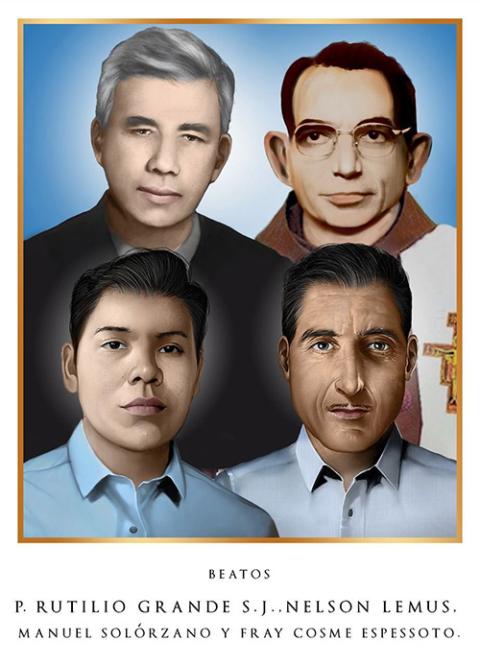 Official portraits of four Salvadorans set for beatification in San Salvador Jan. 22, 2022 (CNS illustration/Beatification Office of the Archdiocese of San Salvador)