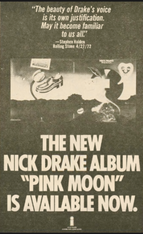 Trade ad for Nick Drake's compilation album "Nick Drake" (Wikimedia Commons/Island Records)