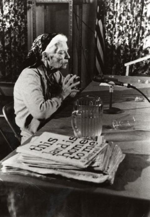 Dorothy Day speaks to bishops in 1975.
