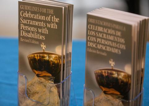 Resources for disability ministries are seen on a table , Oct. 21, 2022, during the National Catholic Partnership on Disability conference at St. Ignatius of Loyola Catholic Church in Spring, Texas.