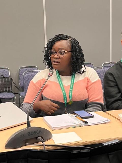 Carol Kiiru of Laudato Si' Movement, biodiversity and climate change campaign manager for the Laudato Si’ Movement, speaks during an official side event at the COP15 United Nations biodiversity conference on Dec. 8. (Faiths at COP15/Wesley Cocozello)