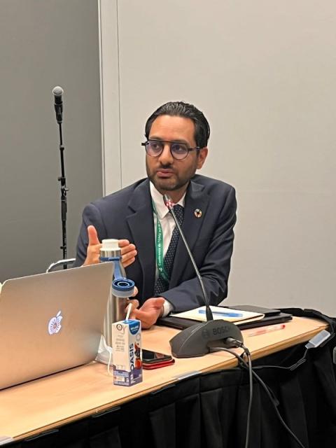 Gopal Patel, co-founder of Bhumi Global and coordinator of the Faiths at COP15 coalition, speaks during an official side event at the COP15 United Nations biodiversity conference on Dec. 8. (Faiths at COP15/Wesley Cocozello)